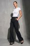 Women's Trousers Palazzo Pants Flowy Fit Loose Elastic Waist Belted Summer Pants Wide Leg Black Fabric - 3