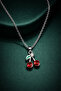 Red Crystal Stone Cherry Figured Pendant Hoop Earring Set - Silver - 3