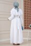 Ruffle Detailed Roza Hijab Dress-White - 4