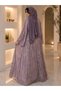 Purple hand embroidery party wear Abaya&Hijab - 4