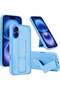 iPhone 16 Plus Sky Blue Magnetic Kickstand Case with Premium Silicone and Hand Strap Grip