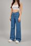 Medium Blue Stretchy Wide Leg High Waist Jean Loose Fit Comfortable Cut Denim Trousers - 3