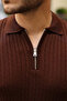 Men's Knitted Pattern Zipper Collar Knitwear T-Shirt - 5