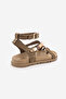 Women's Genuine Leather Ankle Strap Flip-Flop Sandals with Stones, Montera Camel Suede - 7