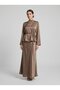 High Collar Tie-Back Detailed Blouse & Flared Maxi Skirt - Satin Set - 6