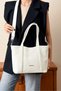 Women's Hand and Shoulder Bag with Double Straps and Cross Zipper, Large Tote, White - 2