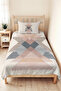 Geometric Beige Modern Young Room Single Pique Set - Powder Gray 160X220 cm Quilted Bedspread - 4