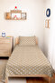 Polka Dot Beige Youth Room Single Pique Set - Modern Ecru 160X220 cm Quilted Bedspread - 2