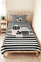 Black Striped Cactus Young Girl's Room Single Pique Set - Powder Gray 160X220 cm Bedspread - 5