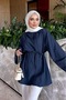 Wide Sleeve Waist Tie Asymmetrical Collar Detailed Shirt Tunic Women's Oversize Hijab Tunic Long Sleeve Loose Cut Casual Stylish Seasonal Lace-Up Modern Modest Clothing