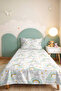 Pastel Rainbow Rabbit Girl's Room Single Pique Set - Bulut Mint 160X220 cm Bedspread - 4