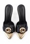 Women's Black Satin Shiny Buckle Pointed Toe Thin Heeled Slippers Minky - 4
