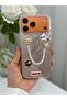 iPhone 17 Pro/18 Pro Rhinestone Case with Pearl Pendant Detail, Marbling Effect 3D Heart and Motif Charm Cover - 6