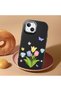 iPhone 13 Compatible Case Camera Protector Black Silicone Couple Phone Case with Floral Pattern - 2