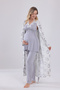 Gray Lace Design Strappy Cotton Maternity Pajama Set with 3-Piece Pajamas - 9