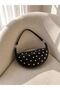 Women's Black Metal Studded Detailed Double Strap Shoulder Bag