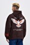Men's Embroidery Bird Hooded Sweatshirt Dark Brown - 4