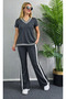 Women's Short Sleeve V-Neck Viscose Two Thread Blouse and Trousers Two-Piece Set