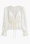 Women's Ecru Lace Detailed Vintage Satin Blouse - 2
