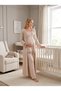 New Season Beige Long Dressing Gown with Lace Detail Special Design Short Sleeve 100% Cotton Maternity Dressing Gown Pajama Set - 8