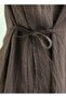 Striped Buttoned Modal Tunic with Side Laces - Brown - 7
