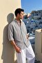 Arin 100% Cotton Linen Textured Striped Oversize White-Black Men's Shirt
