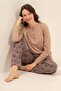 Women's Brown Embroidered Long Sleeve Pajama Set Ar3770-S-V1 - 2
