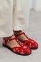 Utya Red Suede Leather Embroidery Detail Flat Sole Women's Sandals - 3