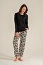 Women's Black Embroidered Long Sleeve Pajama Set Pc9300-S-V1 - 7