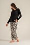 Women's Black Embroidered Long Sleeve Pajama Set Pc9300-S-V1 - 6
