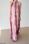 Women's Pink Crinkled Halter Neck Sleeveless Long Dress - 3