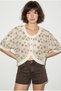 Women's Beige Floral Embroidered V-Neck Buttoned Stripe Detailed Blouse 4216 60286396 - 4