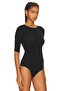 Women's Oval Neck Elbow Sleeve Double Layer Silk Jersey Bodysuit D18 - 3