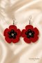 Poppy Flower Knitted Earrings Red Black Handmade Dangle Women's Earrings