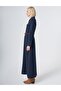 Straw Belt Detailed Maxi Dress Dark Navy Blue - 3