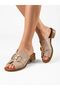 Inside and Outside, 100% Genuine Leather, Low Heel, Gold Metal Buckle Women's Slippers