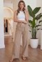 Women's Beige Muslin Palazzo Pants Wide Leg High Waist - 4