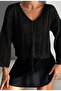 Women's Openwork Knitwear V-Neck Crop Blouse with Drawstring Detail - 3