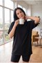 Women's Black Color Summer Favorite Comfortable Fit Oversize T-Shirt - 2