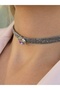Cord Chain Knitted Crystal Stone Handmade Choker Collar Lilac Silver Color Necklace - 4