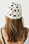 Knitted Floral Summer Beret Y8245 White - 3