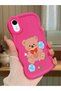 iPhone Xr Compatible Case Camera Protector Red Silicone Couple Phone Case Bear Pattern