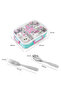 Steel Core 3 Compartment Lunch Box w/ Stainless Steel Cutlery Set – Teal Spark - 8