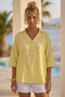 Yellow Shirt with Collar and Buttons, 3/4 Sleeves, Casual Muslin, Oversize Woven 67 67 - 7