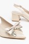 Briella Women's Beige Satin Stone Buckle Casual Classic Heeled Shoes - 3
