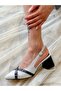 Self-Designed White Tauve 5 cm Heel Sandals with Black Leather Buckle - 5