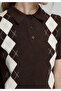 Slim Fit Polo Collar Jacquard Women's Brown Short Sleeve Sweater - 4
