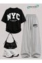 Summer Girl Boy Unisex Kids Nyc Printed Gray Sweatpants and T-Shirt - 3