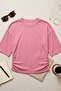 Women's Pink Side Gathered Bat Sleeve Cotton T-Shirt - 3