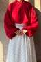 Balon Sleeve Red Thalia Chiffon Blouse - 5